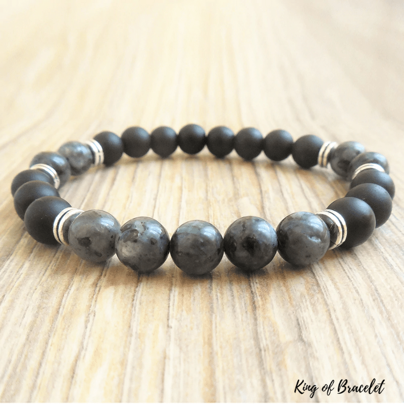 Bracelet en Larvikite et Onyx Noir Mat