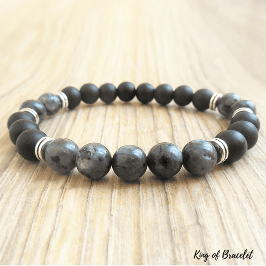 Bracelet en Larvikite et Onyx Noir Mat