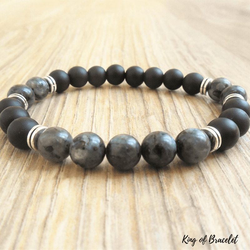 Bracelet en Larvikite et Onyx Noir Mat