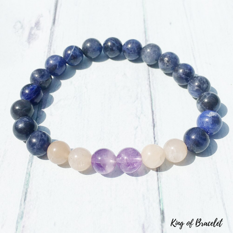 Bracelet en Sodalite, Am¨¦thyste et Pierre de Soleil