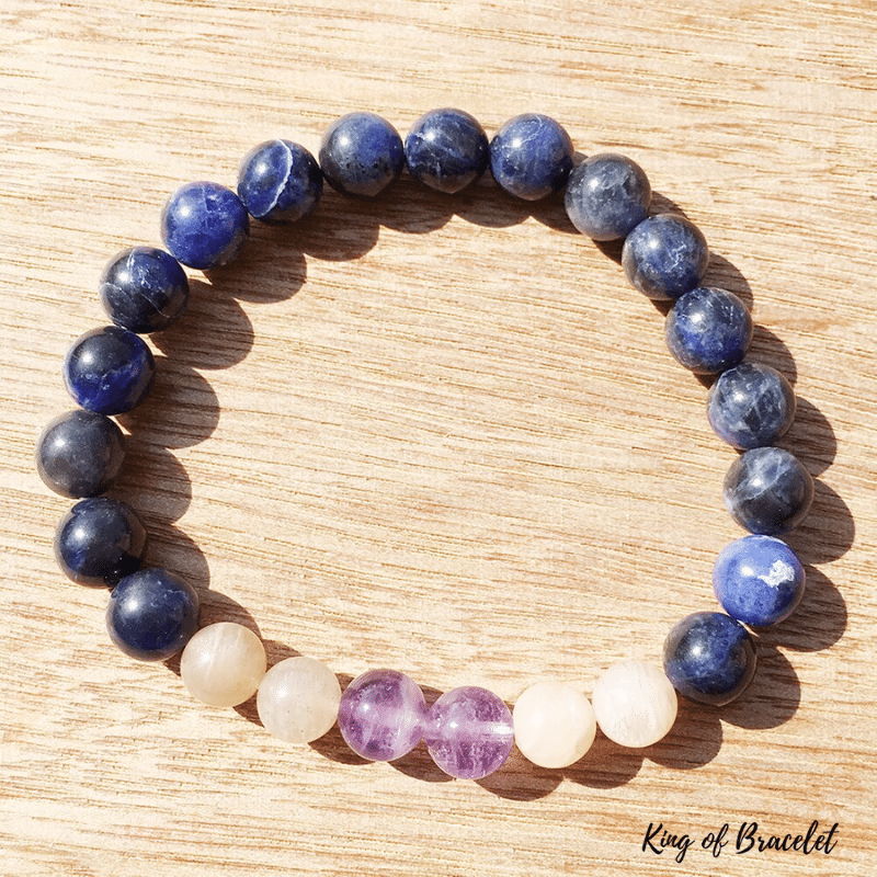 Bracelet en Sodalite, Am¨¦thyste et Pierre de Soleil