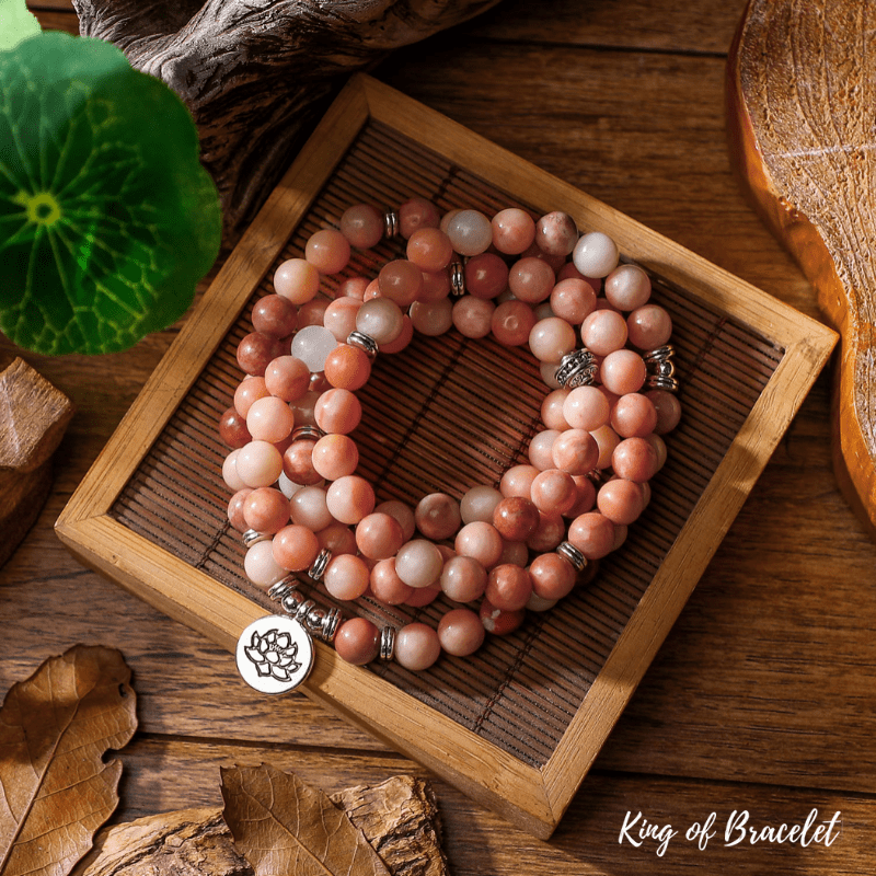 Bracelet Mala Lotus en Aventurine Rose