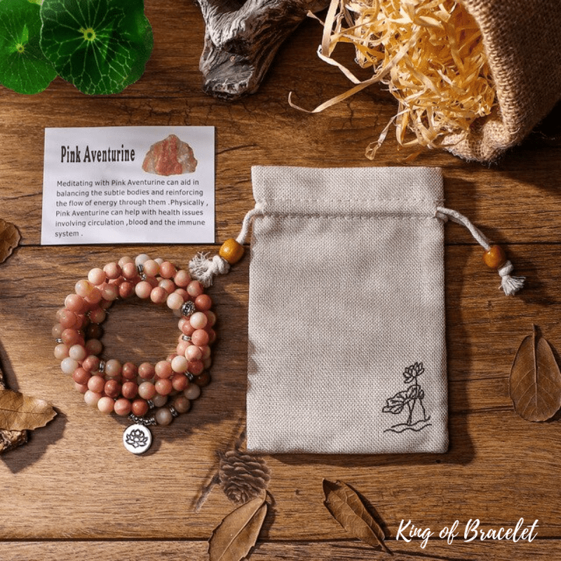 Bracelet Mala Lotus en Aventurine Rose