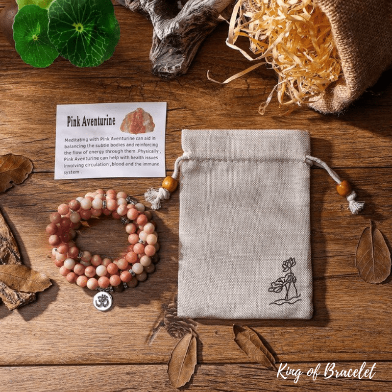 Bracelet Mala Lotus en Aventurine Rose