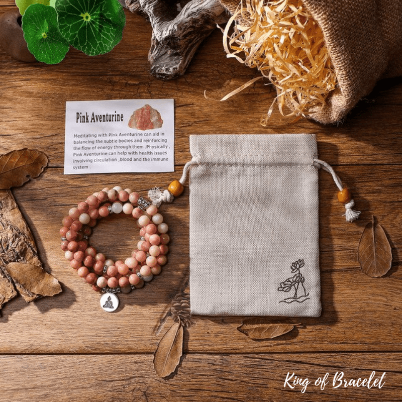 Bracelet Mala Lotus en Aventurine Rose