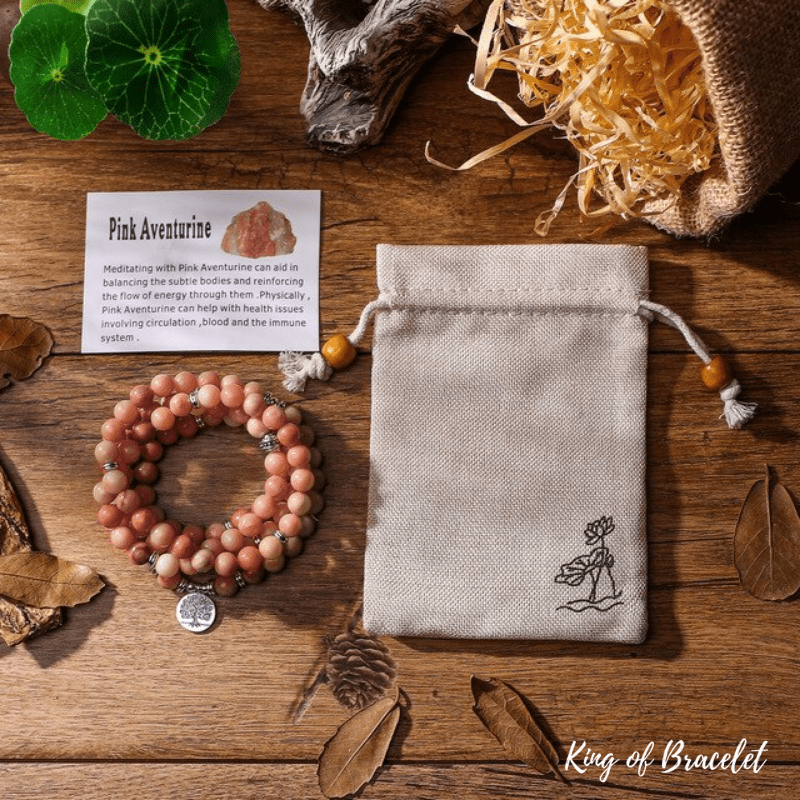 Bracelet Mala Lotus en Aventurine Rose