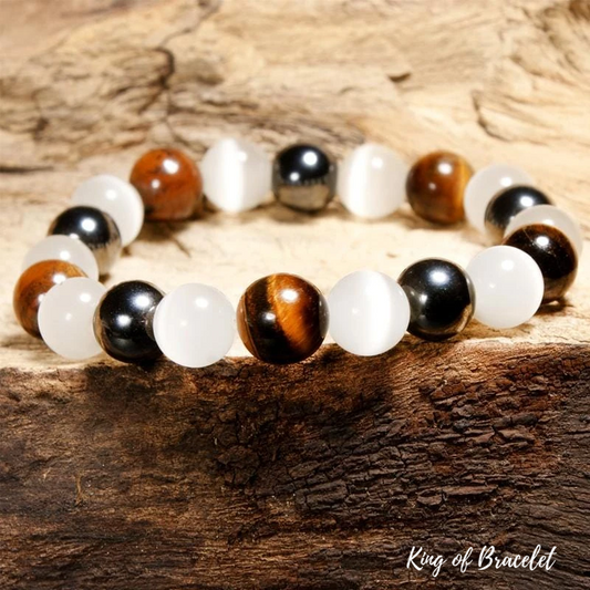 Bracelet en Oeil de Tigre, H¨¦matite et Opale Blanche