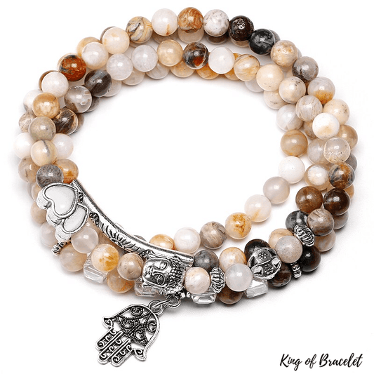 Bracelet Bouddhiste en Agate Feuille de Bambou