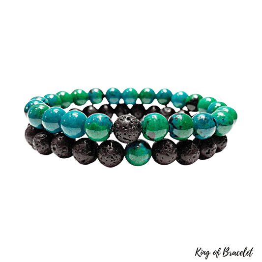 Bracelet Distance en Chrysocolle et Pierre de Lave