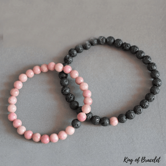 Bracelet Distance en Rhodonite et Pierre de Lave