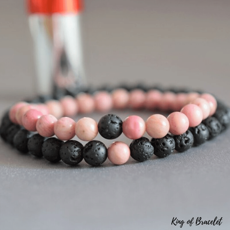 Bracelet Distance en Rhodonite et Pierre de Lave