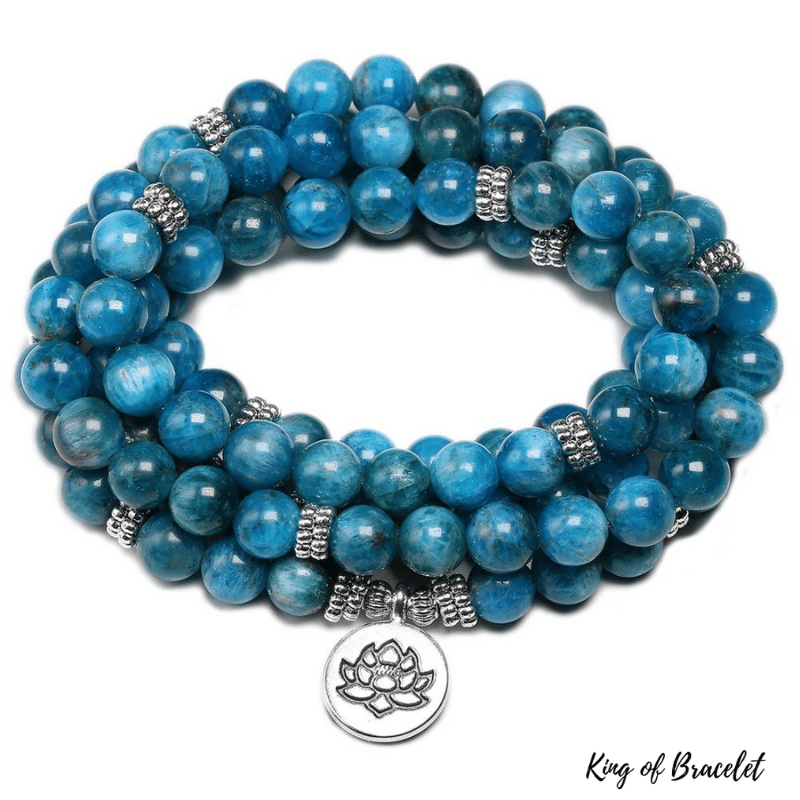 Bracelet Mala 108 Perles en Apatite Bleue