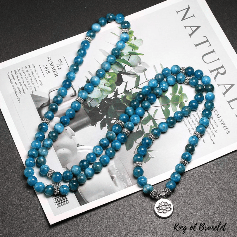 Bracelet Mala 108 Perles en Apatite Bleue