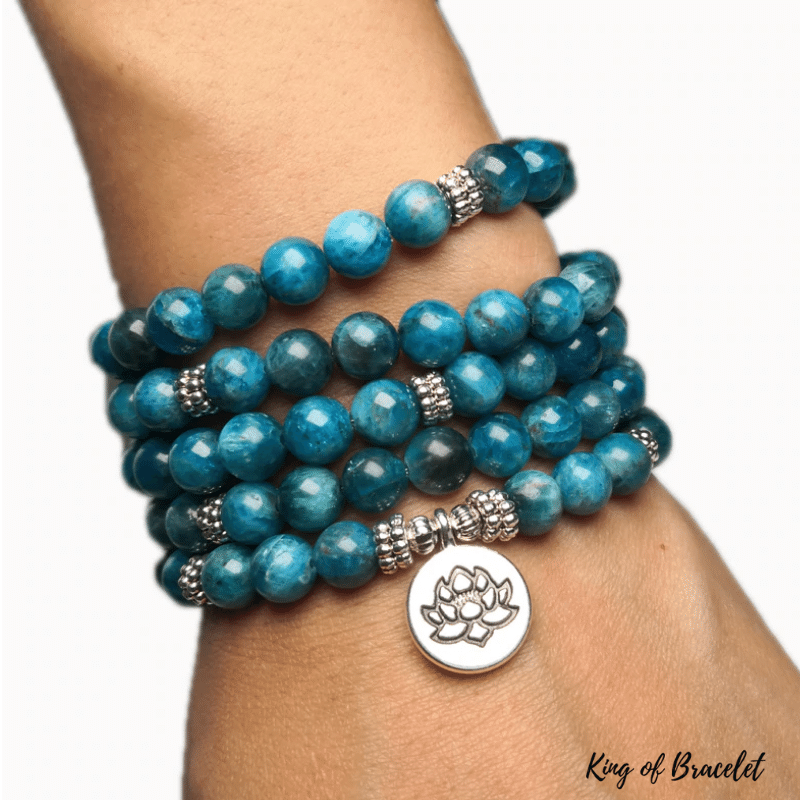 Bracelet Mala 108 Perles en Apatite Bleue