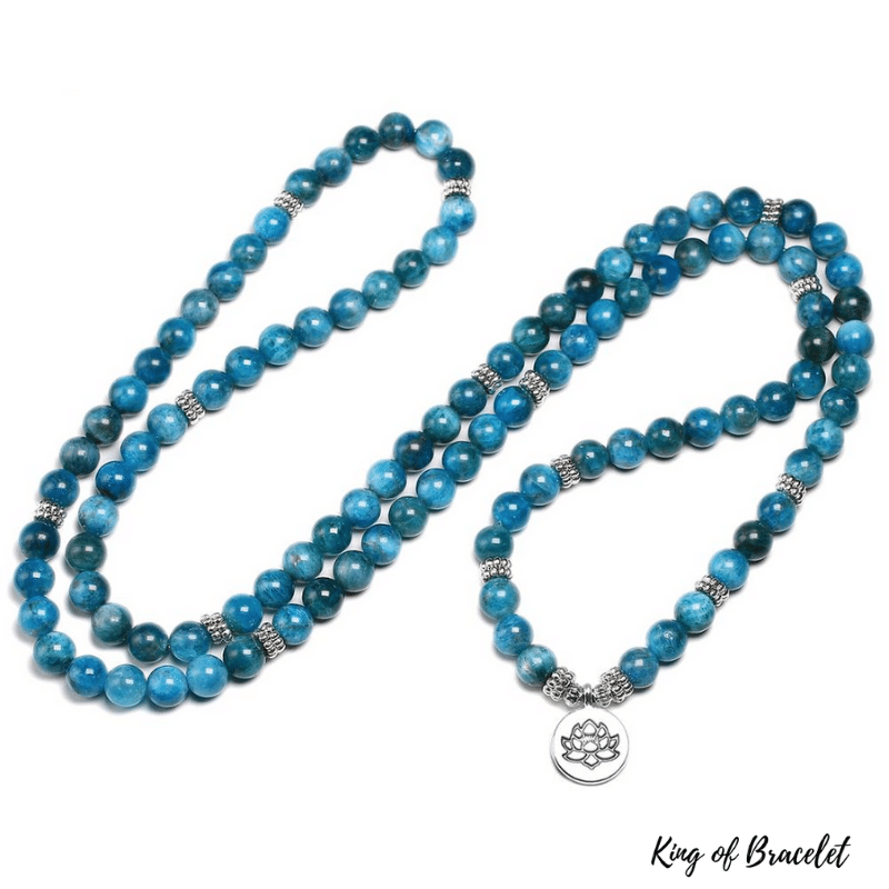 Bracelet Mala 108 Perles en Apatite Bleue