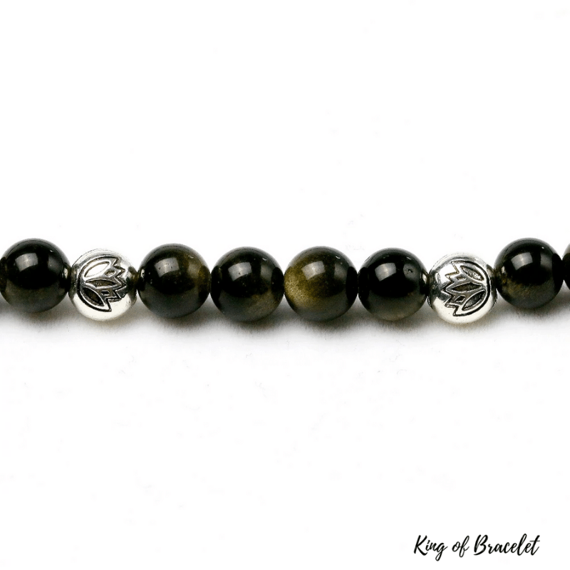 Bracelet Mala 108 Perles en Obsidienne Dor¨¦e