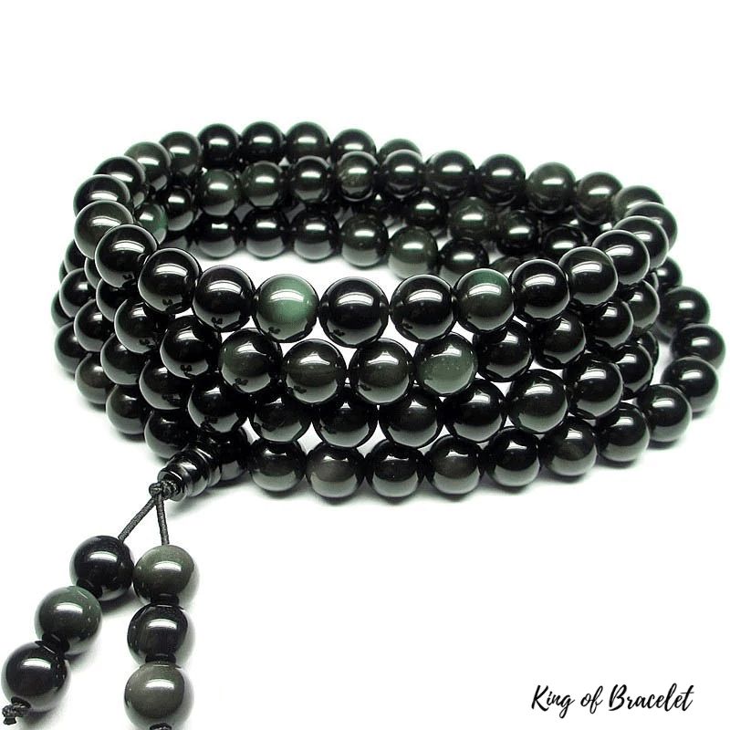 Bracelet Mala 108 Perles en Obsidienne Oeil C¨¦leste