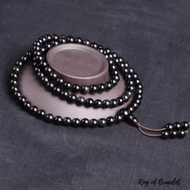 Bracelet Mala 108 Perles en Obsidienne Oeil C¨¦leste