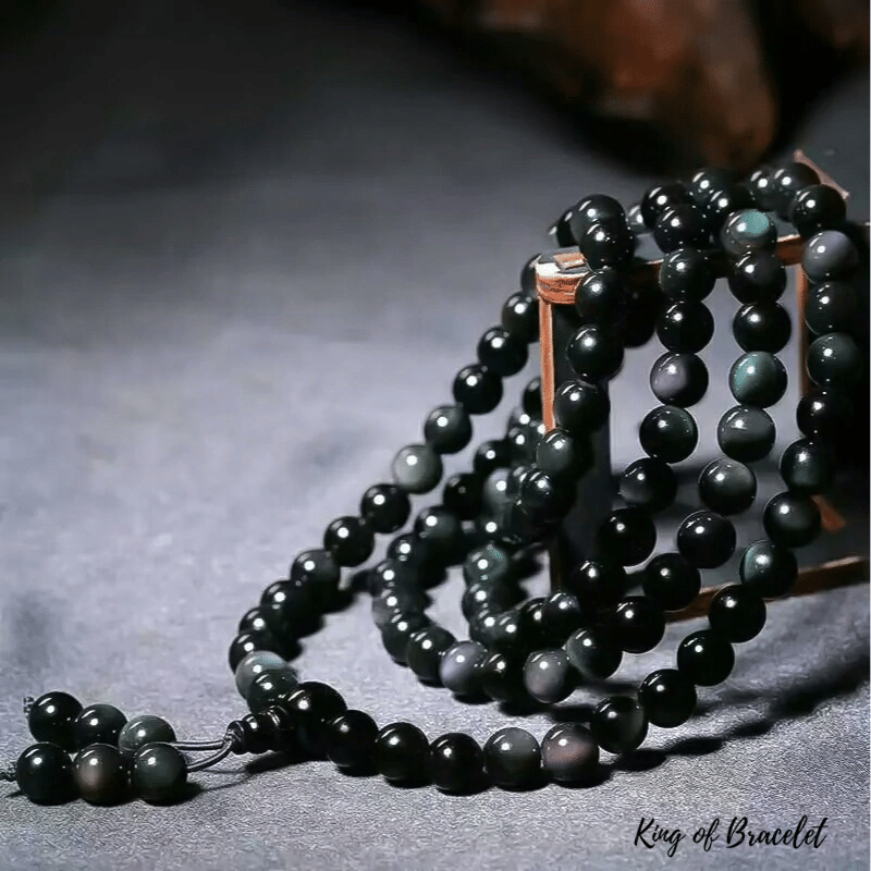 Bracelet Mala 108 Perles en Obsidienne Oeil C¨¦leste