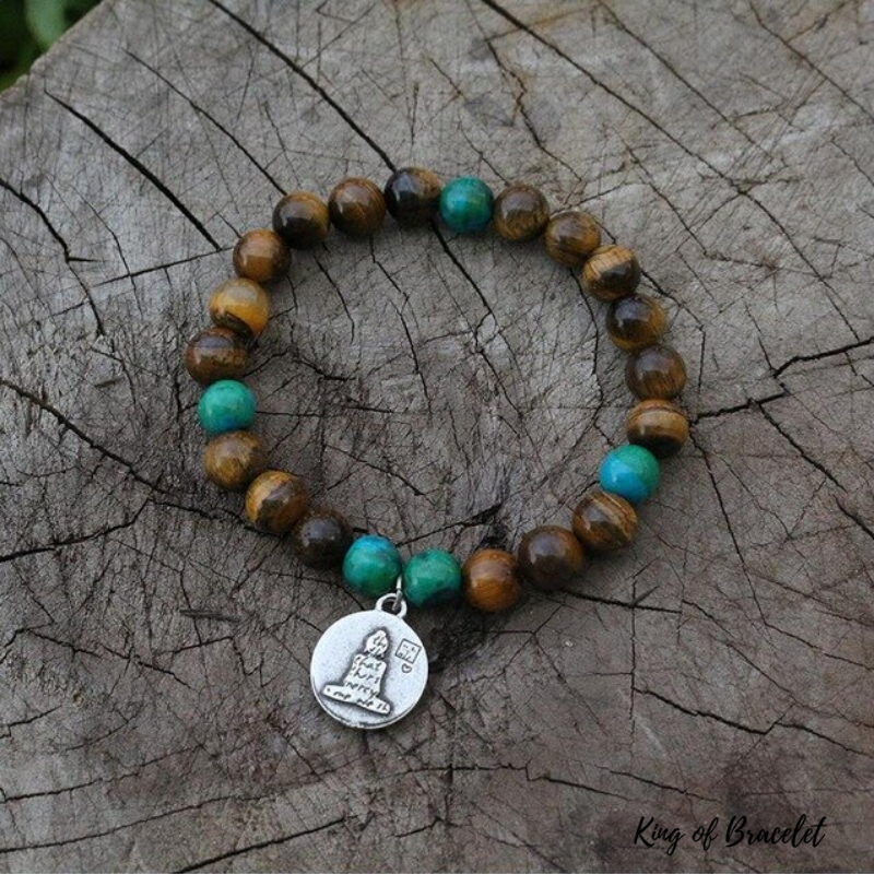 Bracelet Mala en Oeil de Tigre et Chrysocolle