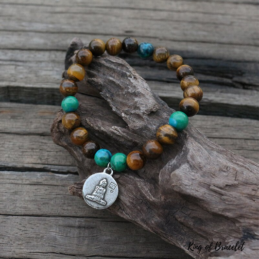 Bracelet Mala en Oeil de Tigre et Chrysocolle