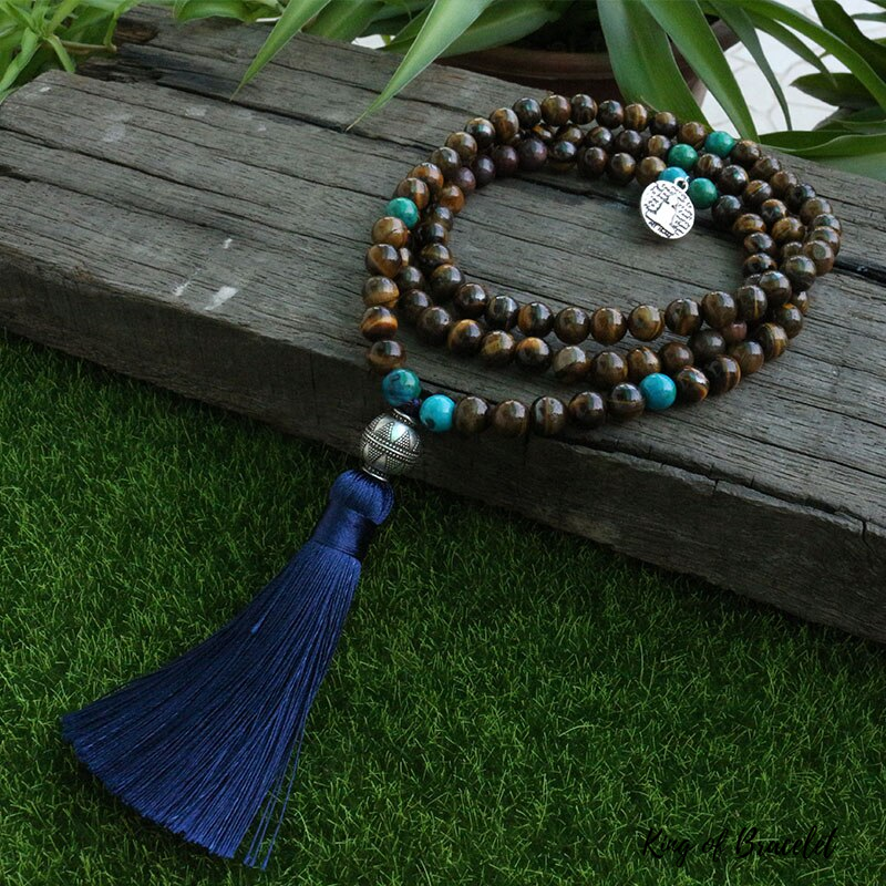 Bracelet Mala en Oeil de Tigre et Chrysocolle