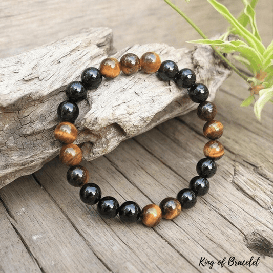 Bracelet en Oeil de Tigre et Onyx Noir