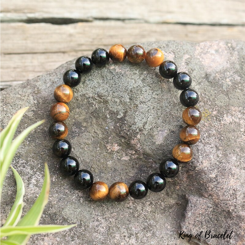 Bracelet en Oeil de Tigre et Onyx Noir