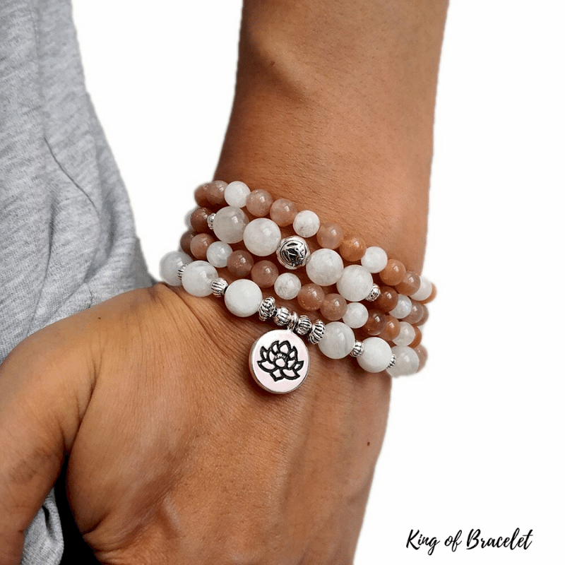 Bracelet Mala en Pierre de Lune et Pierre de Soleil