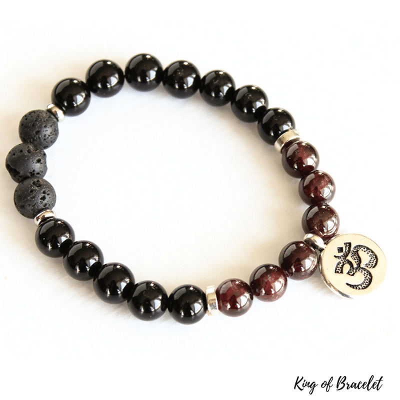 Bracelet OM en Grenat, Onyx Noir et Pierre de Lave