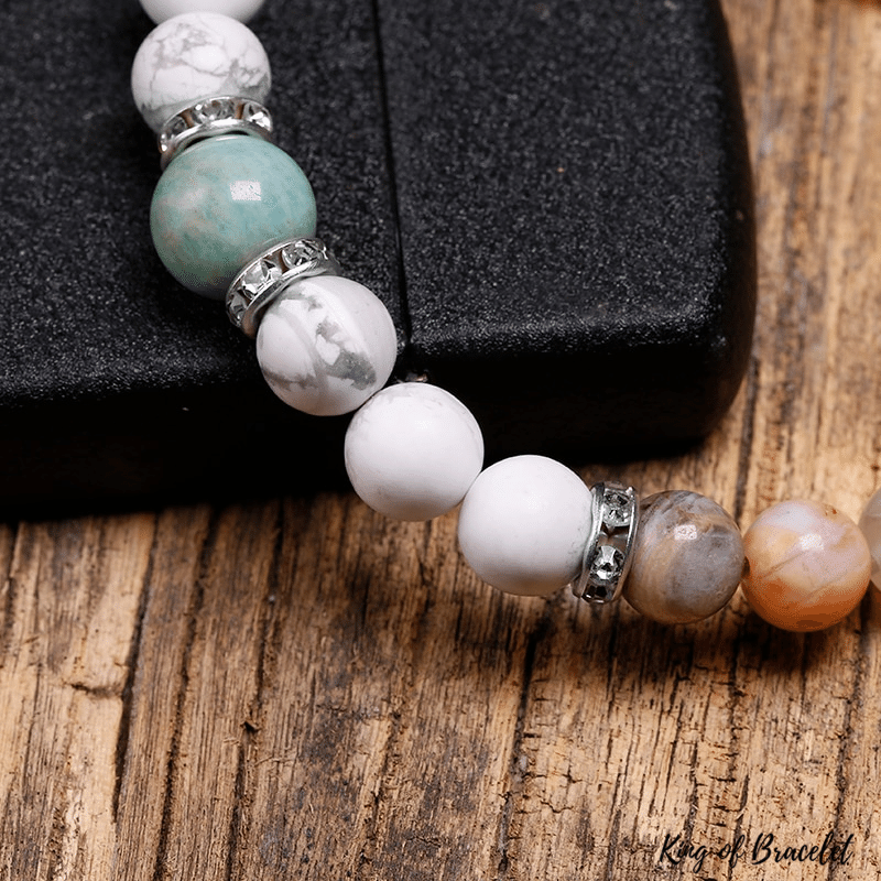 Bracelet en Agate Feuille de Bambou, Howlite et Amazonite