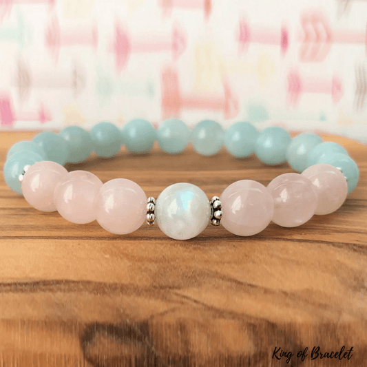 Bracelet en Aigue Marine, Pierre de Lune et Quartz Rose