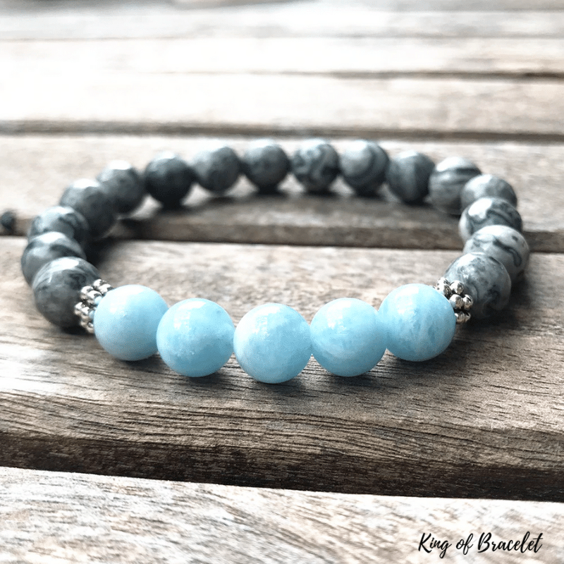 Bracelet en Aigue Marine et Jaspe Gris