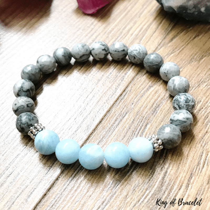 Bracelet en Aigue Marine et Jaspe Gris