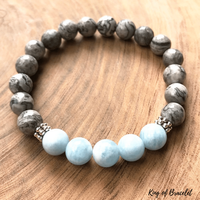 Bracelet en Aigue Marine et Jaspe Gris