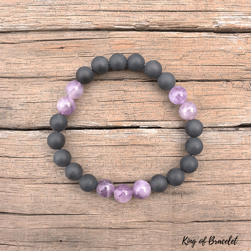 Bracelet en Am¨¦thyste et Onyx Noir Mat