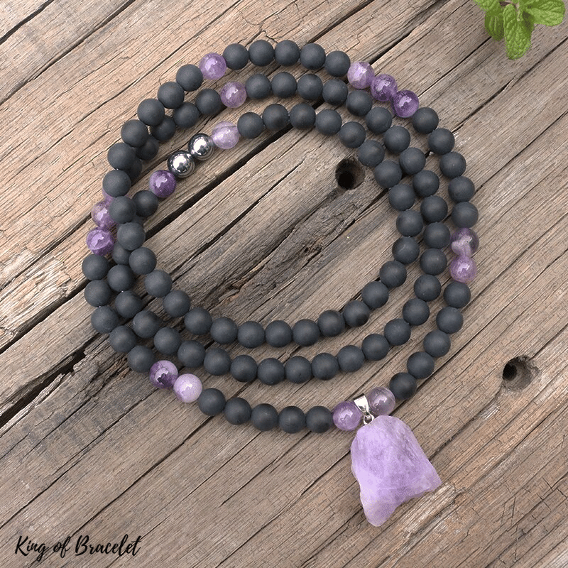 Bracelet en Am¨¦thyste et Onyx Noir Mat