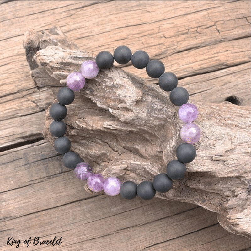 Bracelet en Am¨¦thyste et Onyx Noir Mat