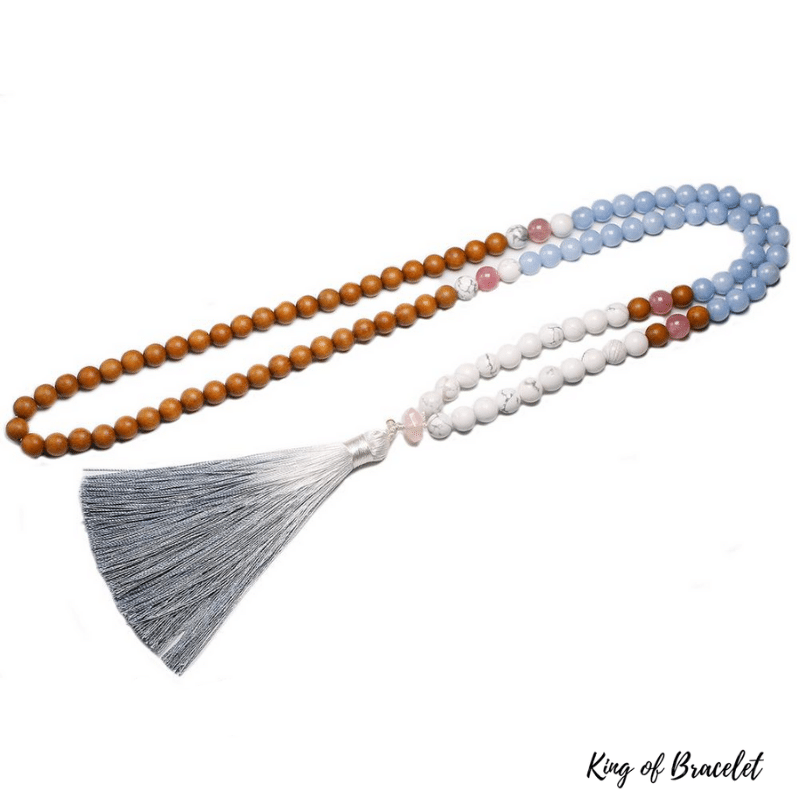 Bracelet Mala en Ang¨¦lite, Howlite, Quartz Rose et Bois de Santal