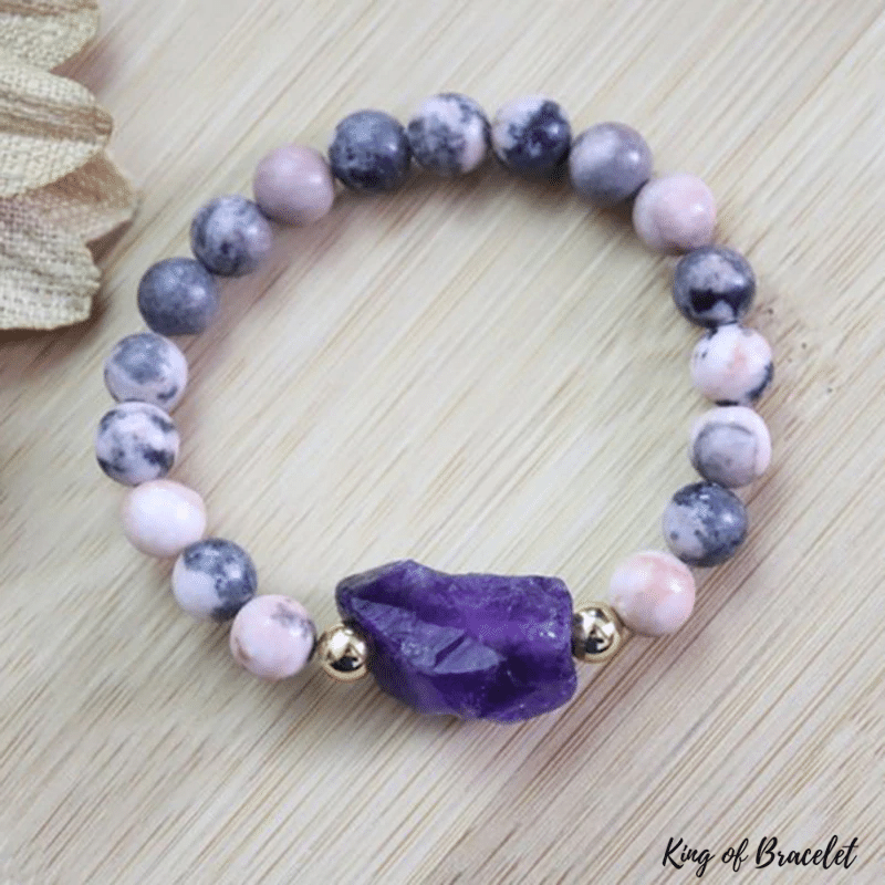 Bracelet en Jaspe Z¨¨bre Rose et Am¨¦thyste