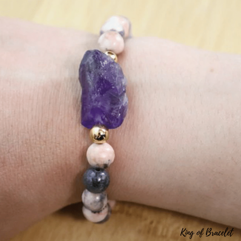 Bracelet en Jaspe Z¨¨bre Rose et Am¨¦thyste