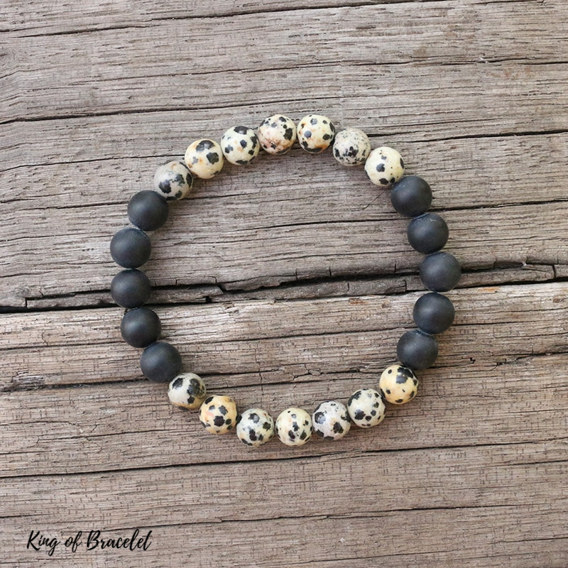 Bracelet en Jaspe Dalmatien et Onyx Noir Mat