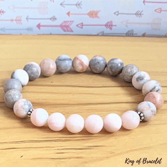 Bracelet en Jaspe Z¨¨bre et Opale Rose