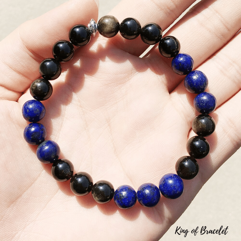 Bracelet en Lapis Lazuli et Obsidienne Dor¨¦e