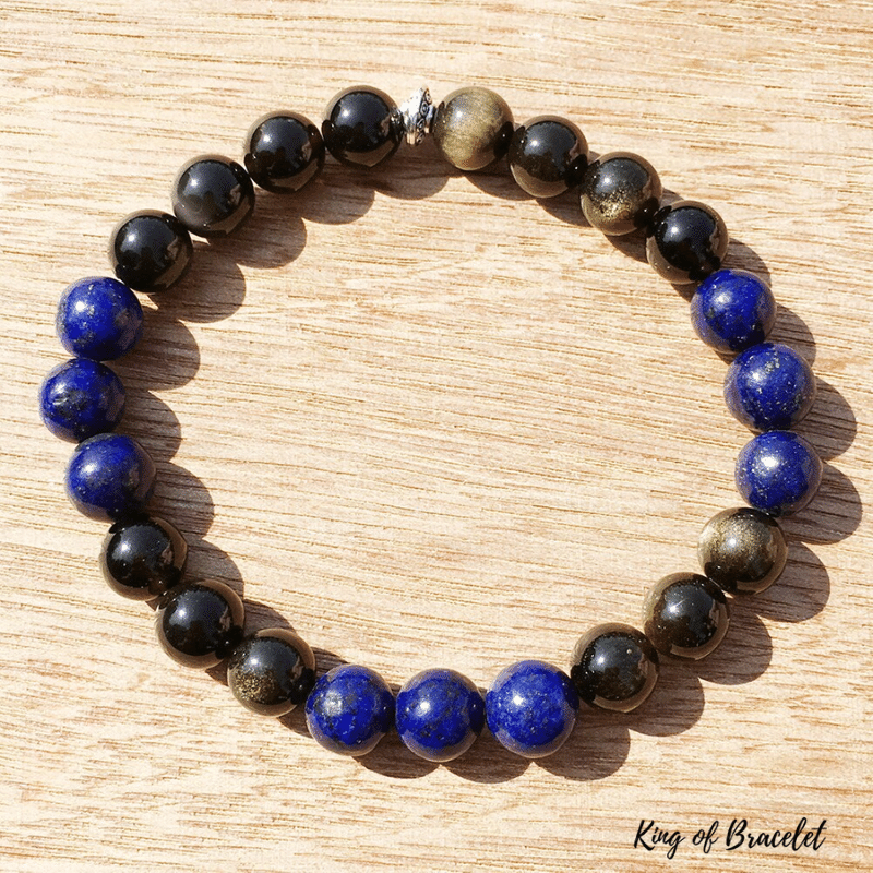 Bracelet en Lapis Lazuli et Obsidienne Dor¨¦e