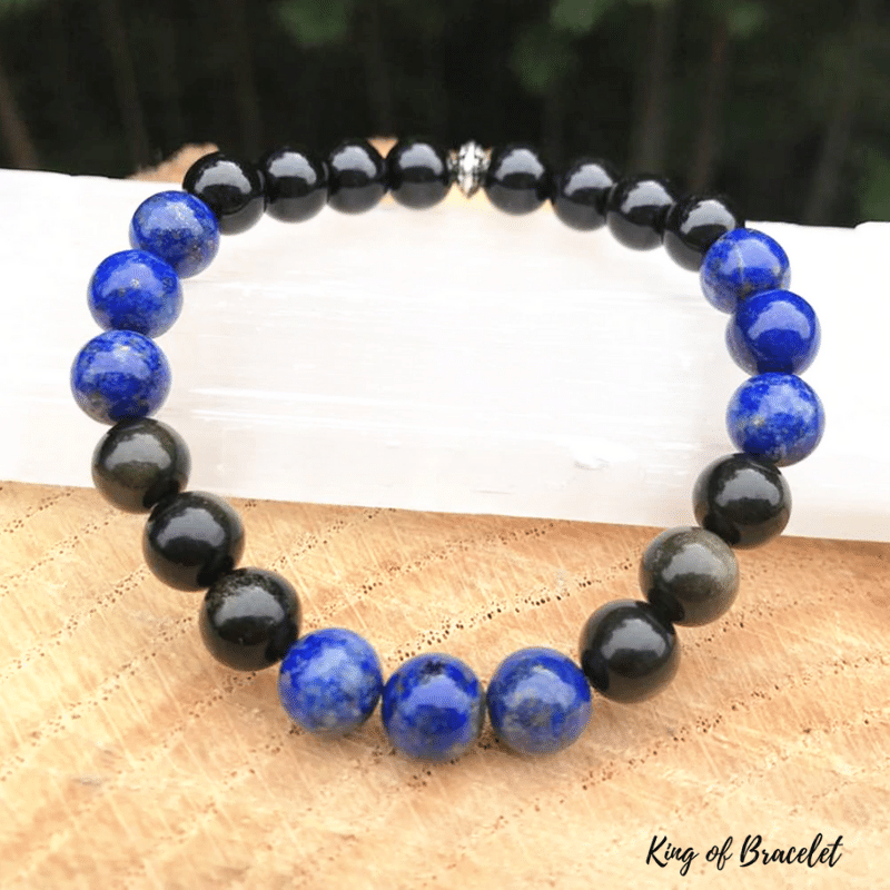 Bracelet en Lapis Lazuli et Obsidienne Dor¨¦e