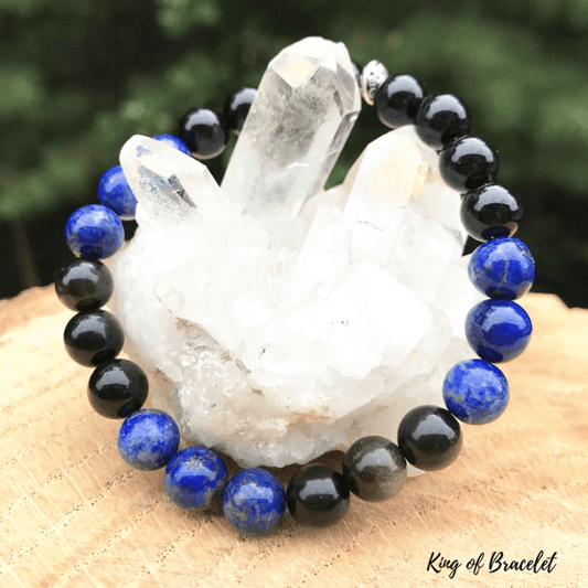 Bracelet en Lapis Lazuli et Obsidienne Dor¨¦e