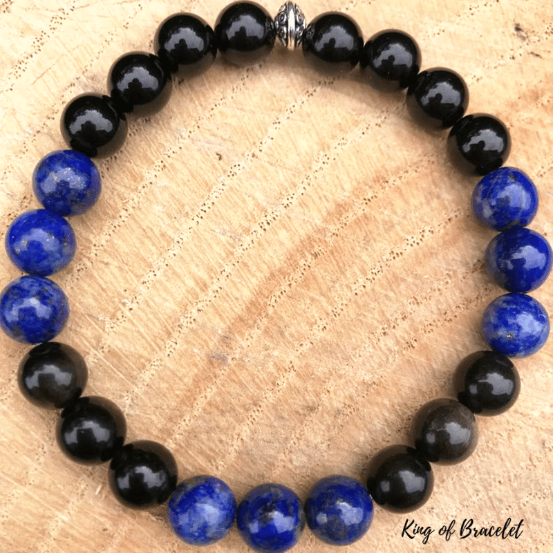 Bracelet en Lapis Lazuli et Obsidienne Dor¨¦e