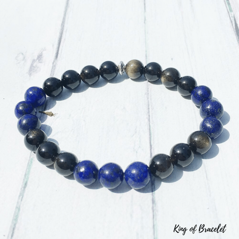 Bracelet en Lapis Lazuli et Obsidienne Dor¨¦e