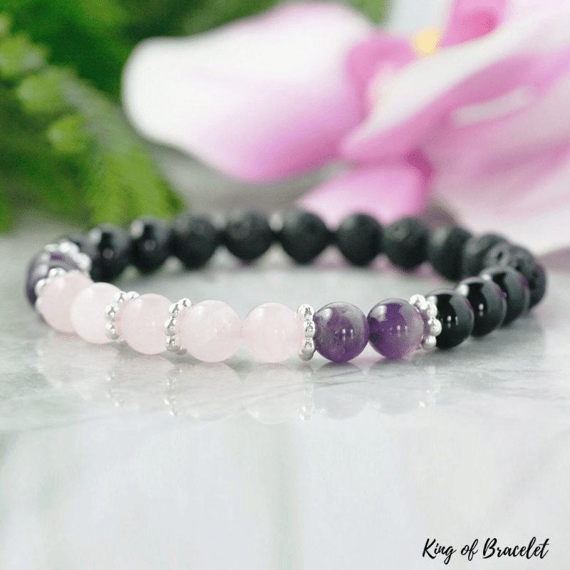 Bracelet en Pierre de Lave, Tourmaline, Am¨¦thyste et Quartz Rose